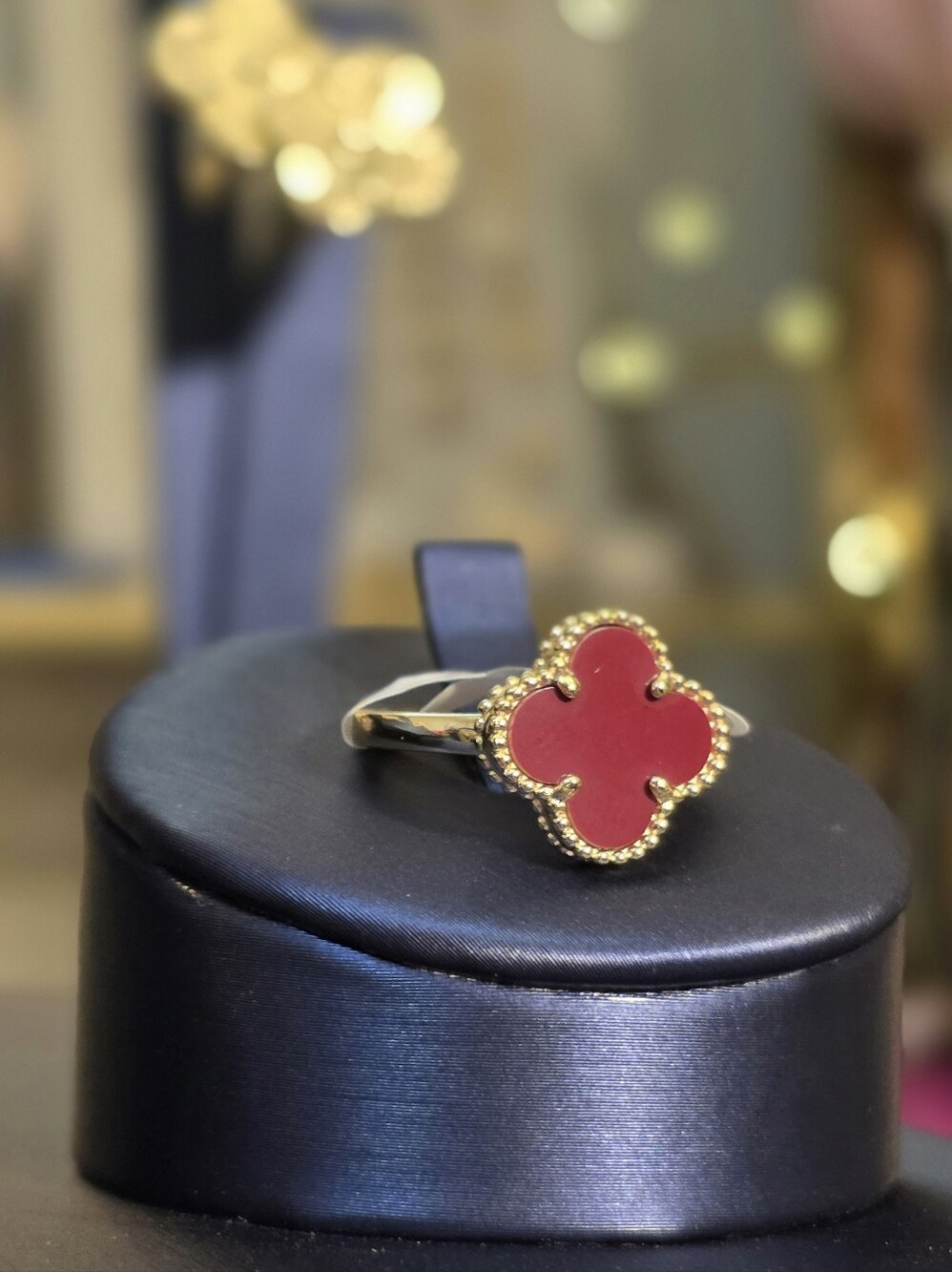 Gold Sterling Silver  Burgundy Clover Ring Size 7 8 9